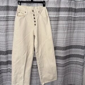 Vintage L.E.I. High Waisted Exposed Button Fly Cream French Girl Chic 90's Y2K 7